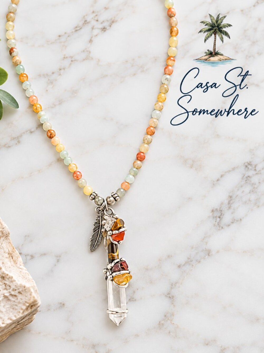 Baby Wand Crystal Point Pendant Necklace – Calcite, Citrine, Tiger’s Eye & Carne